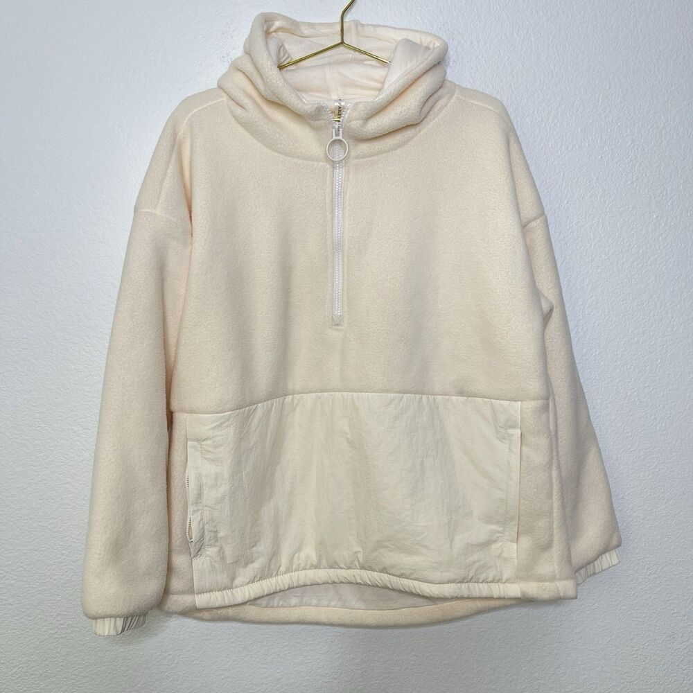Fabletics Ivory Fleece Half Zip Hoodie XL Cozy Oversized Athleisure Pullover